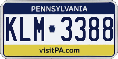 PA license plate KLM3388