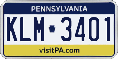 PA license plate KLM3401