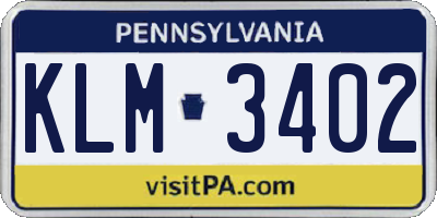 PA license plate KLM3402