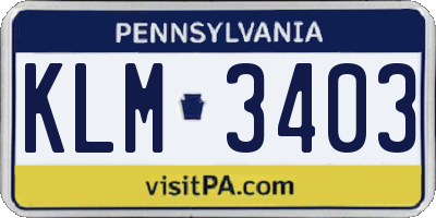 PA license plate KLM3403