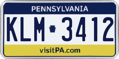 PA license plate KLM3412