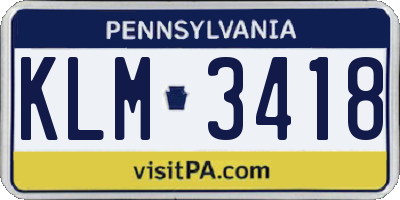 PA license plate KLM3418