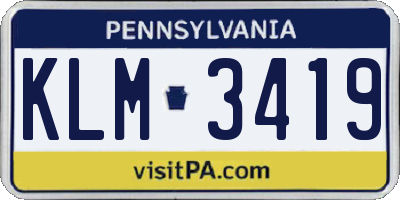 PA license plate KLM3419