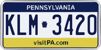 PA license plate KLM3420