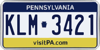 PA license plate KLM3421