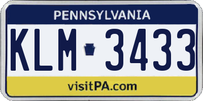 PA license plate KLM3433