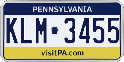PA license plate KLM3455