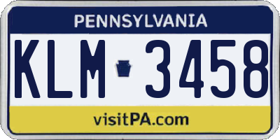 PA license plate KLM3458