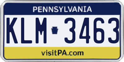 PA license plate KLM3463