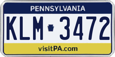 PA license plate KLM3472
