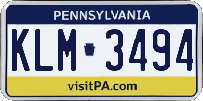 PA license plate KLM3494