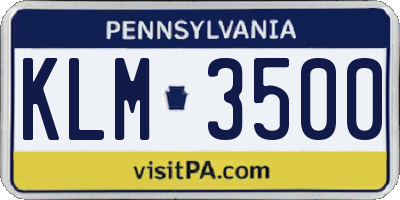 PA license plate KLM3500