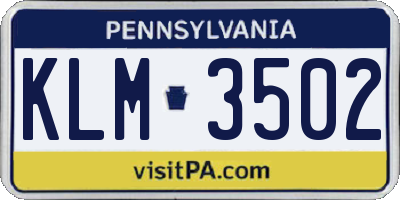 PA license plate KLM3502