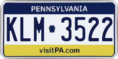 PA license plate KLM3522