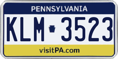 PA license plate KLM3523