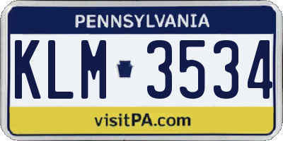 PA license plate KLM3534