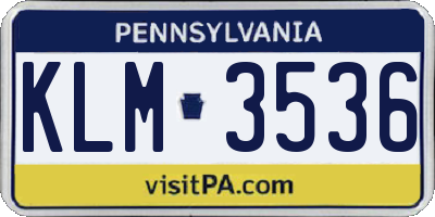 PA license plate KLM3536