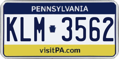 PA license plate KLM3562