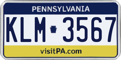 PA license plate KLM3567