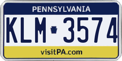 PA license plate KLM3574