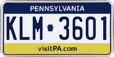 PA license plate KLM3601