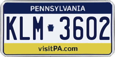 PA license plate KLM3602