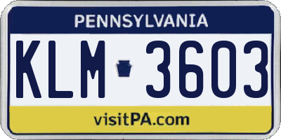 PA license plate KLM3603