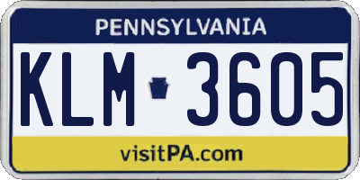 PA license plate KLM3605
