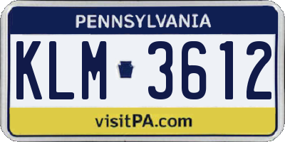 PA license plate KLM3612