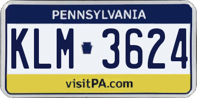 PA license plate KLM3624