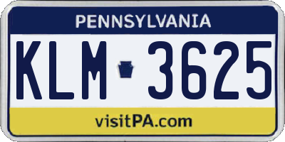PA license plate KLM3625