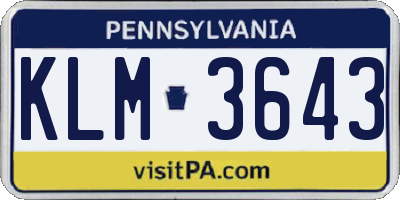 PA license plate KLM3643