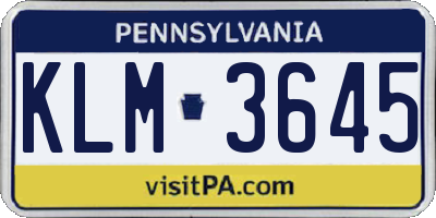 PA license plate KLM3645