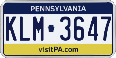 PA license plate KLM3647