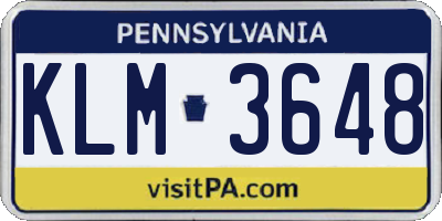 PA license plate KLM3648