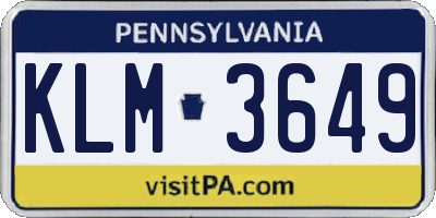 PA license plate KLM3649