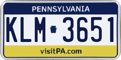 PA license plate KLM3651