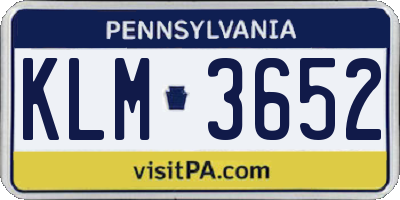 PA license plate KLM3652