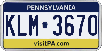 PA license plate KLM3670