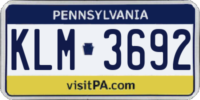 PA license plate KLM3692