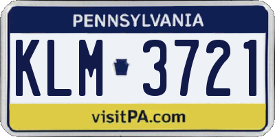 PA license plate KLM3721