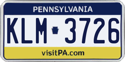 PA license plate KLM3726