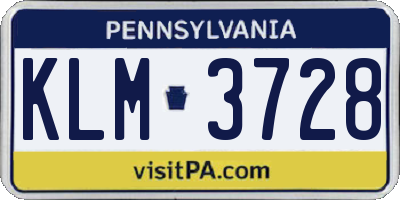 PA license plate KLM3728