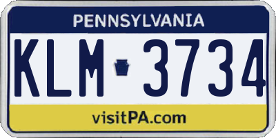 PA license plate KLM3734