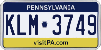 PA license plate KLM3749