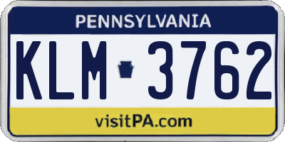 PA license plate KLM3762
