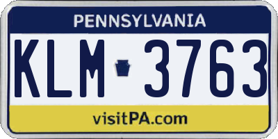 PA license plate KLM3763