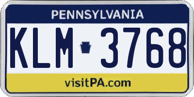 PA license plate KLM3768