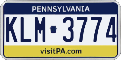 PA license plate KLM3774