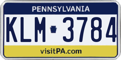 PA license plate KLM3784
